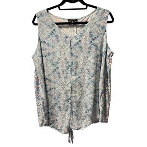 Roz & Ali Womens blouse Sz  1X Sleeveless Top With Tie Hem Blue & Pink Paisley